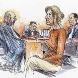 Tekening van Lucia zittend tijdens haar proces